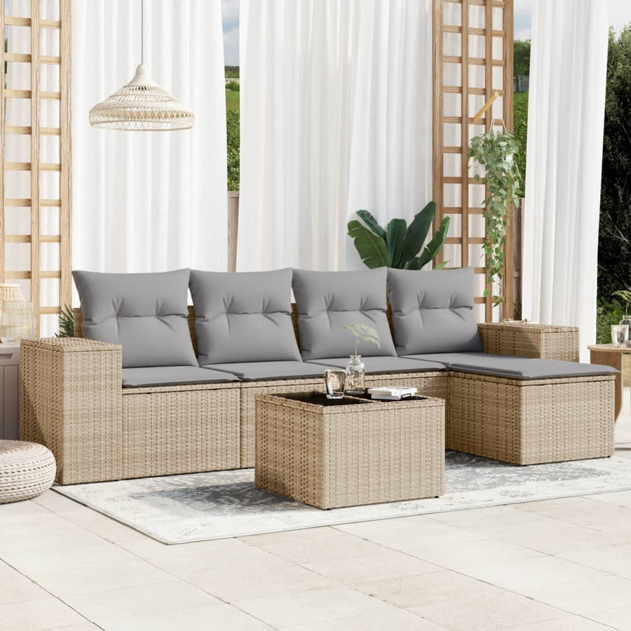 6-Delige Loungeset Met Kussens Poly Rattan Beige