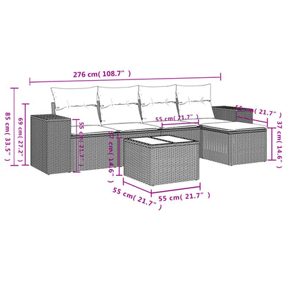 6-delige Loungeset met kussens poly rattan bruin