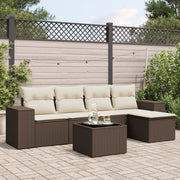 6-piece Lounge Set with Cushions Poly Rattan Brown