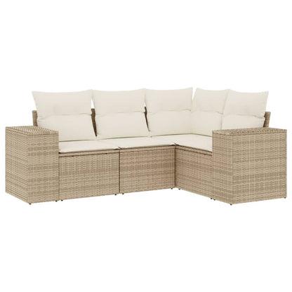 4-Delige Loungeset Met Kussens Poly Rattan Beige