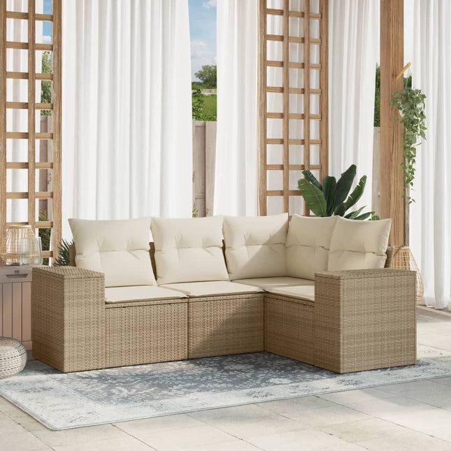 4-Delige Loungeset Met Kussens Poly Rattan Beige