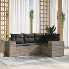 4-delige Loungeset met kussens poly rattan lichtgrijs