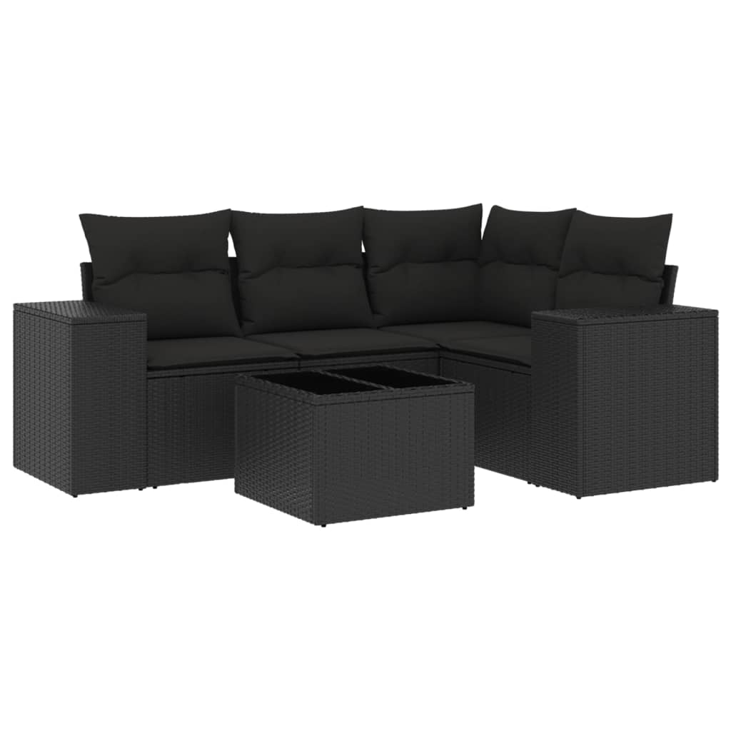 5-Delige Loungeset Met Kussens Poly Rattan Zwart
