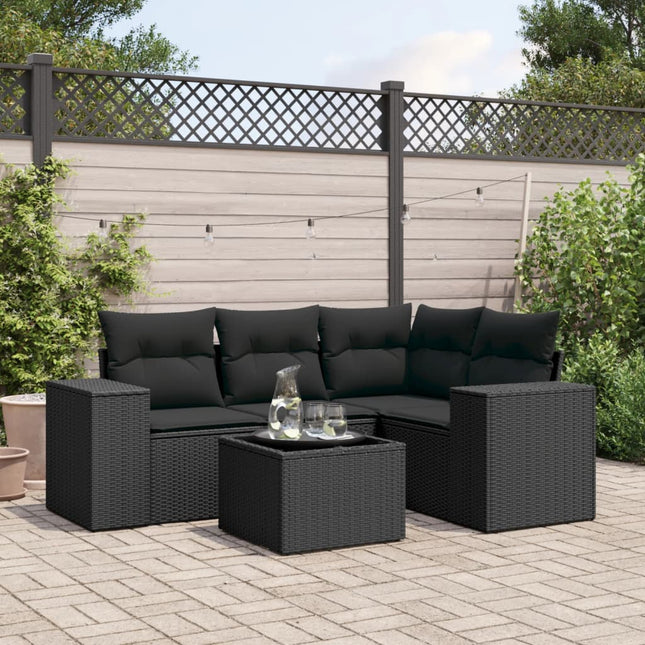 5-Delige Loungeset Met Kussens Poly Rattan Zwart