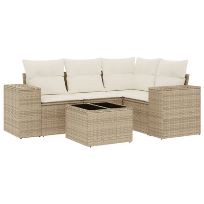 5-Delige Loungeset Met Kussens Poly Rattan Beige