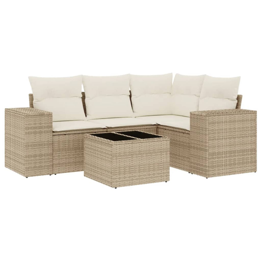 5-Delige Loungeset Met Kussens Poly Rattan Beige