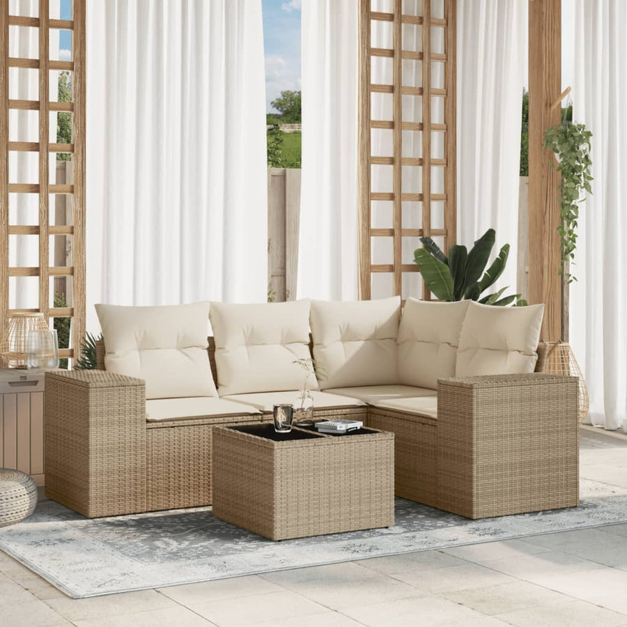 5-Delige Loungeset Met Kussens Poly Rattan Beige