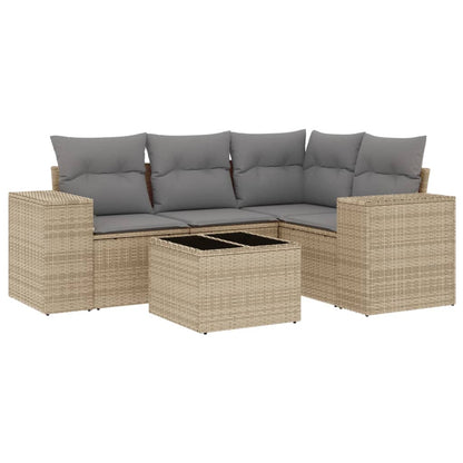 5-Delige Loungeset Met Kussens Poly Rattan Beige