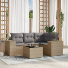 5-piece Loungeset with Cushions Poly Rattan Beige