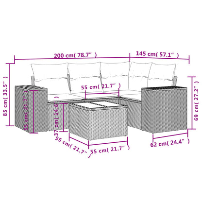 5-Delige Loungeset Met Kussens Poly Rattan Grijs