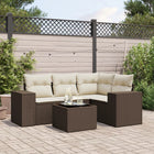 5-Piece Lounge Set with Cushions Poly Rattan Brown