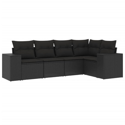 5-Delige Loungeset Met Kussens Poly Rattan Zwart
