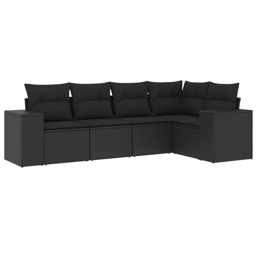 5-Delige Loungeset Met Kussens Poly Rattan Zwart