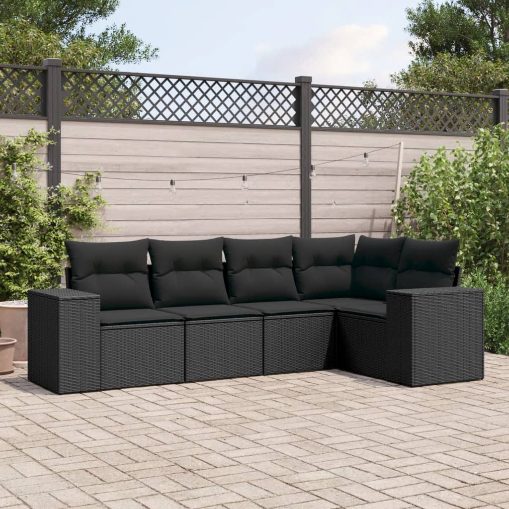 5-Delige Loungeset Met Kussens Poly Rattan Zwart