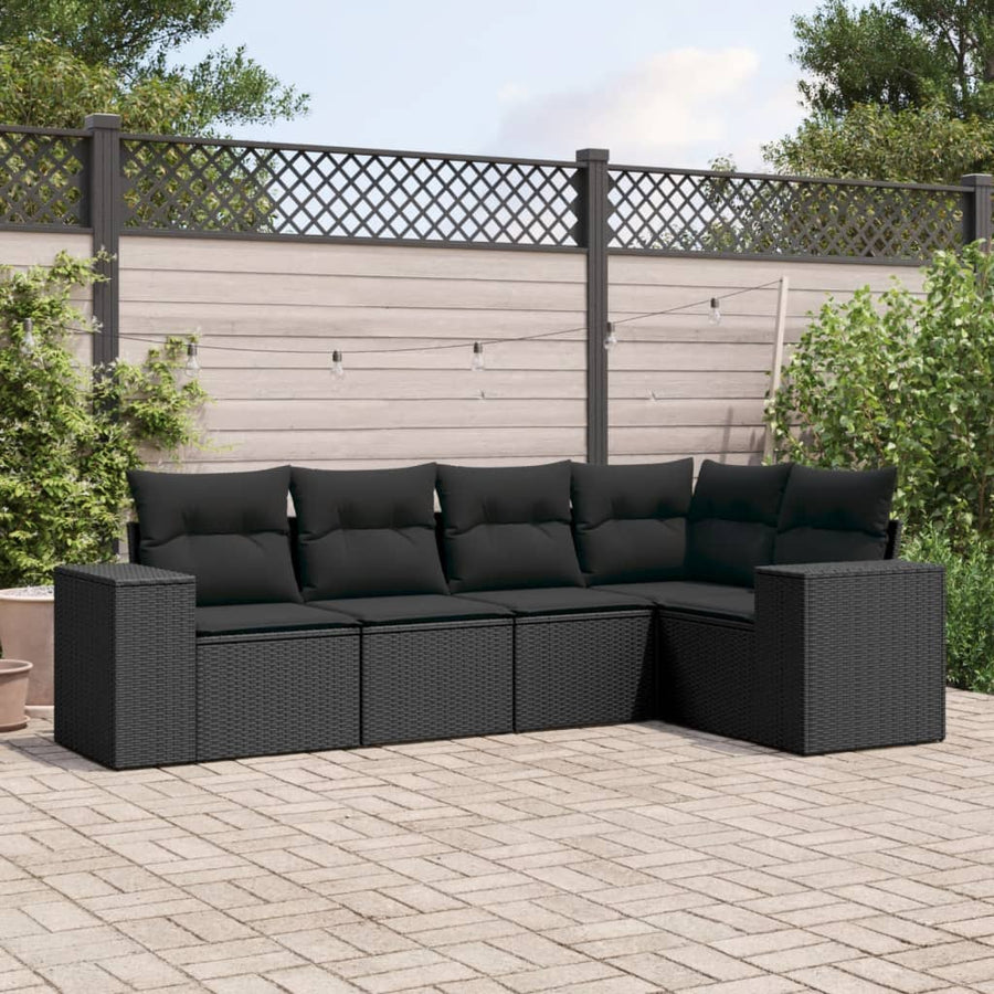 5-Delige Loungeset Met Kussens Poly Rattan Zwart