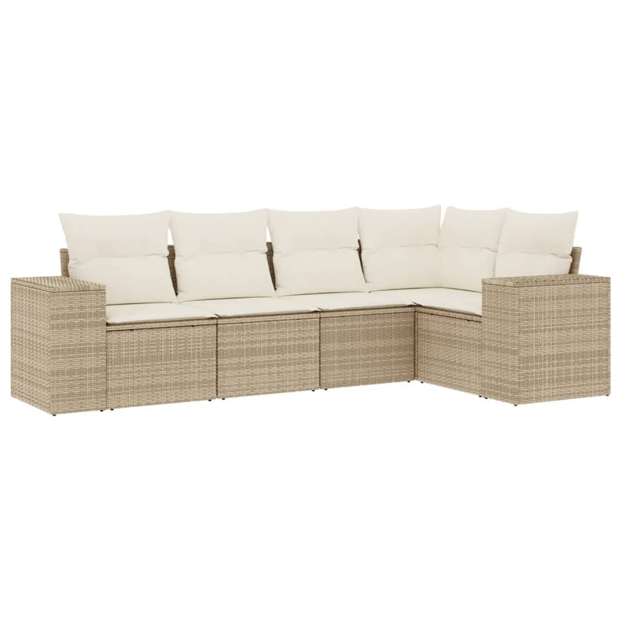 5-Delige Loungeset Met Kussens Poly Rattan Beige