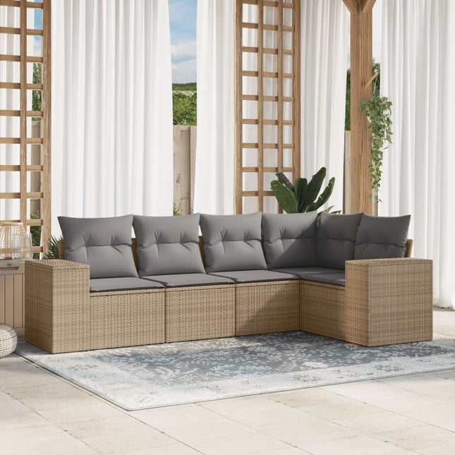 5-Delige Loungeset Met Kussens Poly Rattan Beige