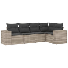 5-delige Loungeset met kussens poly rattan lichtgrijs