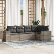 5-piece Lounge Set with cushions poly rattan light gray