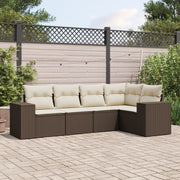 5-Piece Lounge Set with Cushions Poly Rattan Brown