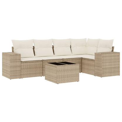 6-Delige Loungeset Met Kussens Poly Rattan Beige