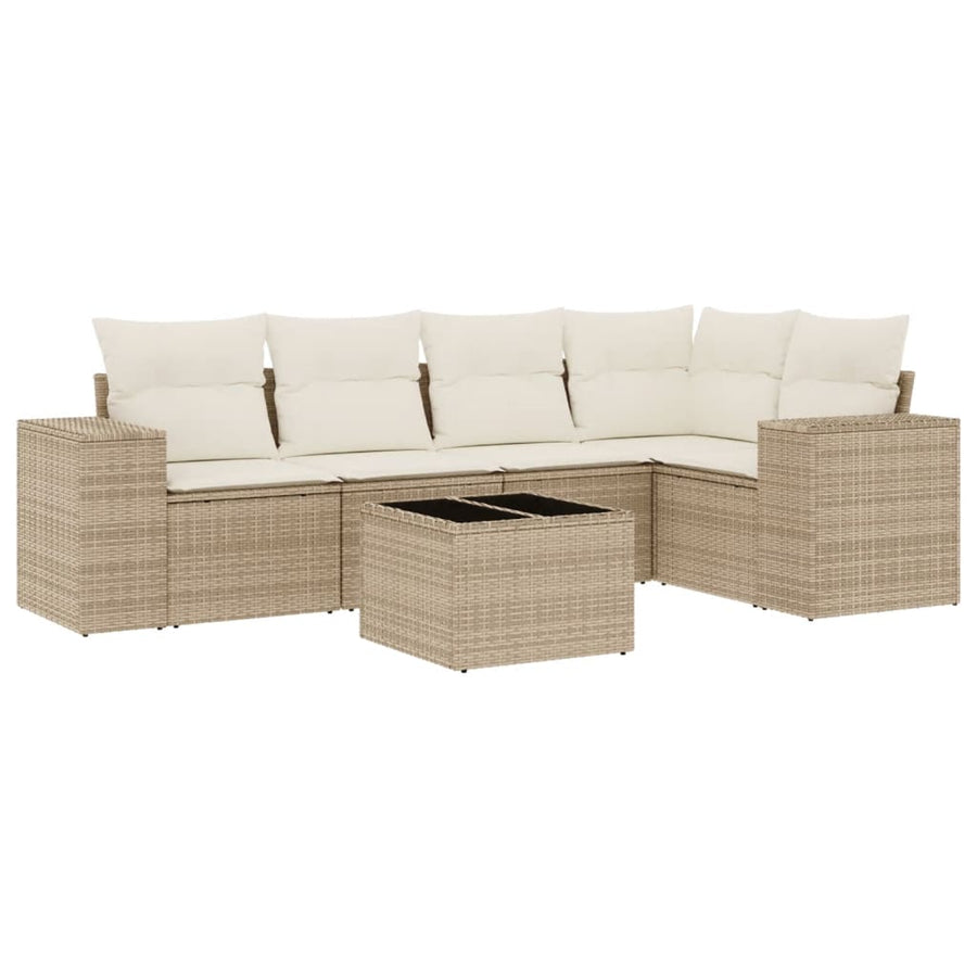 6-Delige Loungeset Met Kussens Poly Rattan Beige