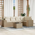 6-piece Lounge Set with cushions poly rattan beige