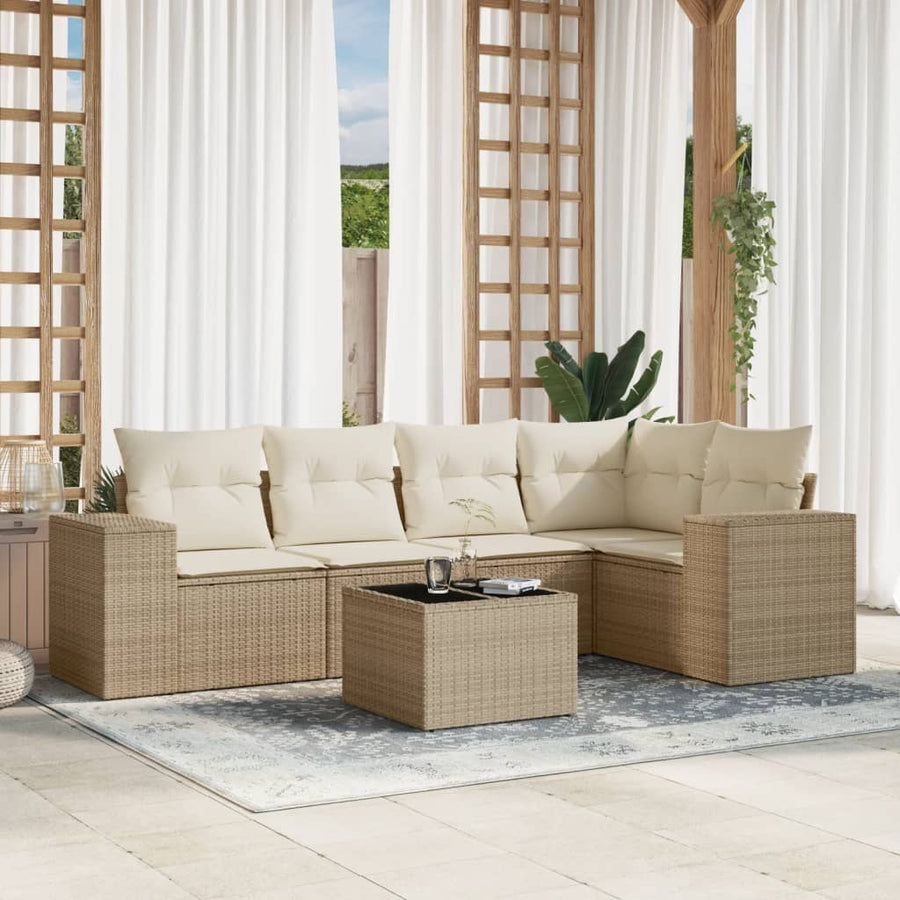 6-Delige Loungeset Met Kussens Poly Rattan Beige
