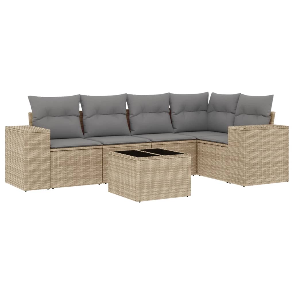 6-Delige Loungeset Met Kussens Poly Rattan Beige