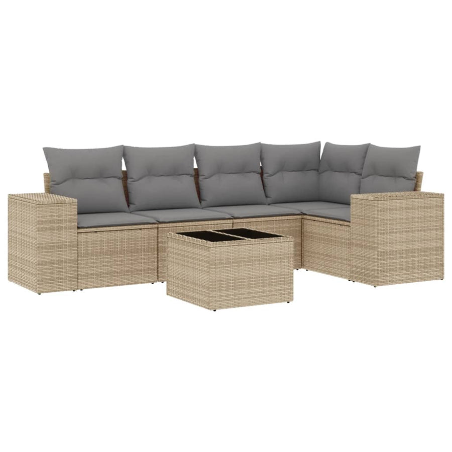 6-Delige Loungeset Met Kussens Poly Rattan Beige