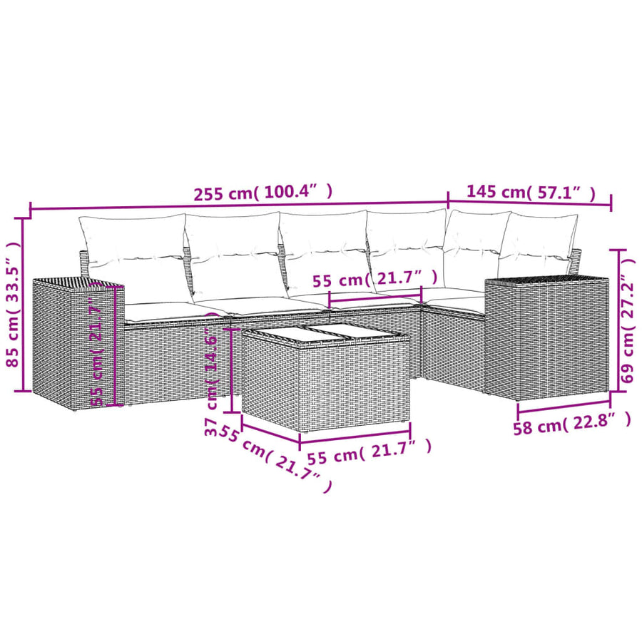 6-Delige Loungeset Met Kussens Poly Rattan Beige