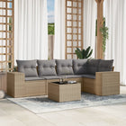 6-piece Lounge Set with cushions poly rattan beige