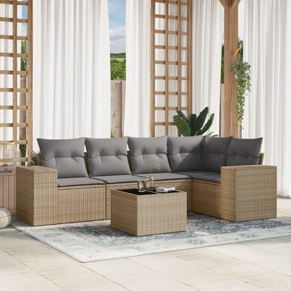 6-Delige Loungeset Met Kussens Poly Rattan Beige