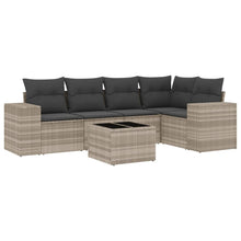 6-delige Loungeset met kussens poly rattan lichtgrijs