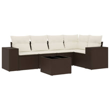 6-delige Loungeset met kussens poly rattan bruin