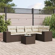 6-piece Lounge Set with Cushions Poly Rattan Brown