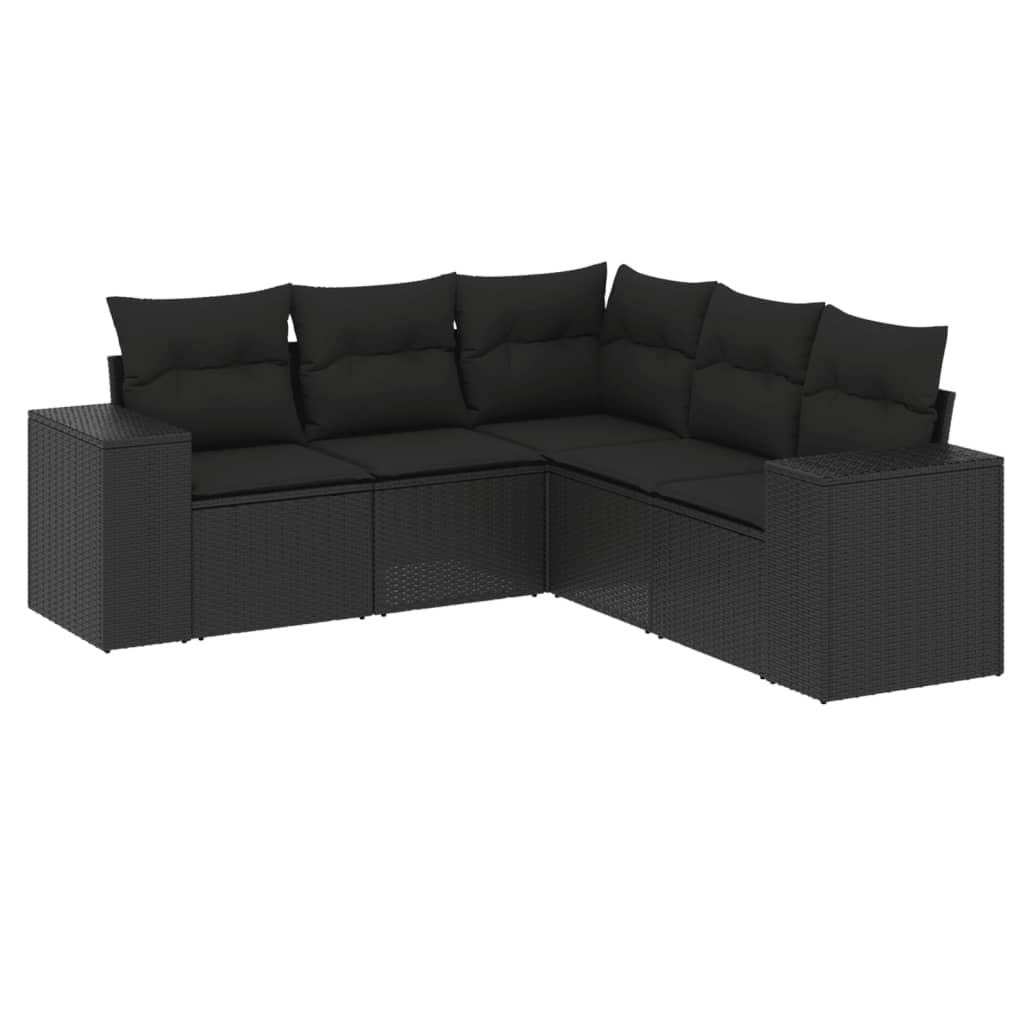5-Delige Loungeset Met Kussens Poly Rattan Zwart