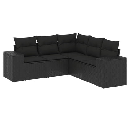 5-Delige Loungeset Met Kussens Poly Rattan Zwart