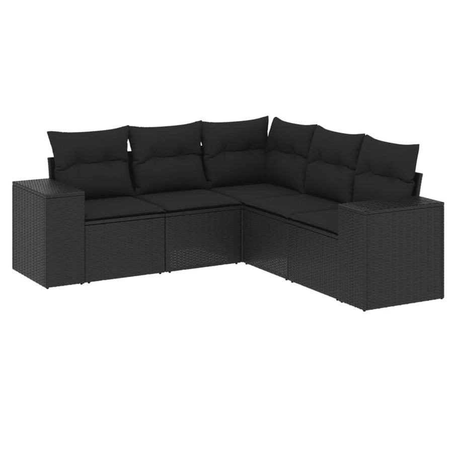 5-Delige Loungeset Met Kussens Poly Rattan Zwart