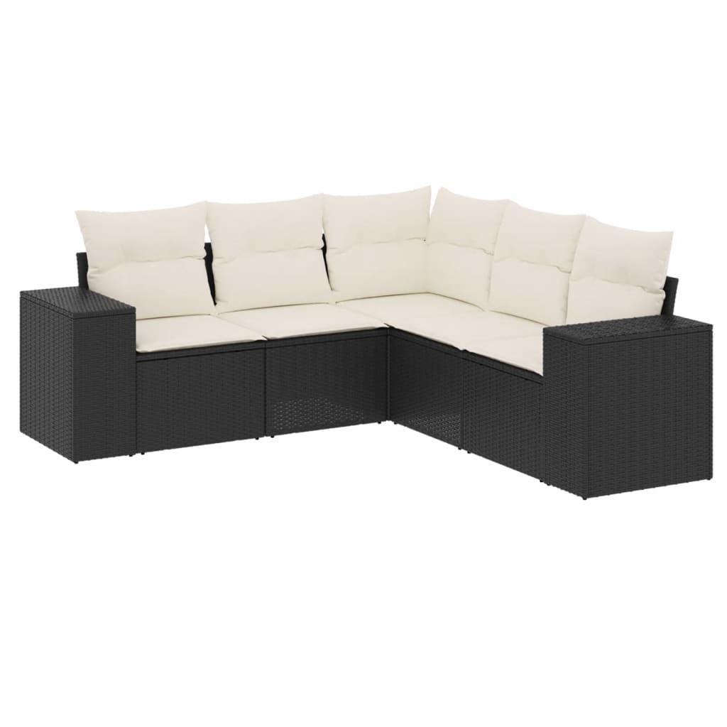5-Delige Loungeset Met Kussens Poly Rattan Zwart