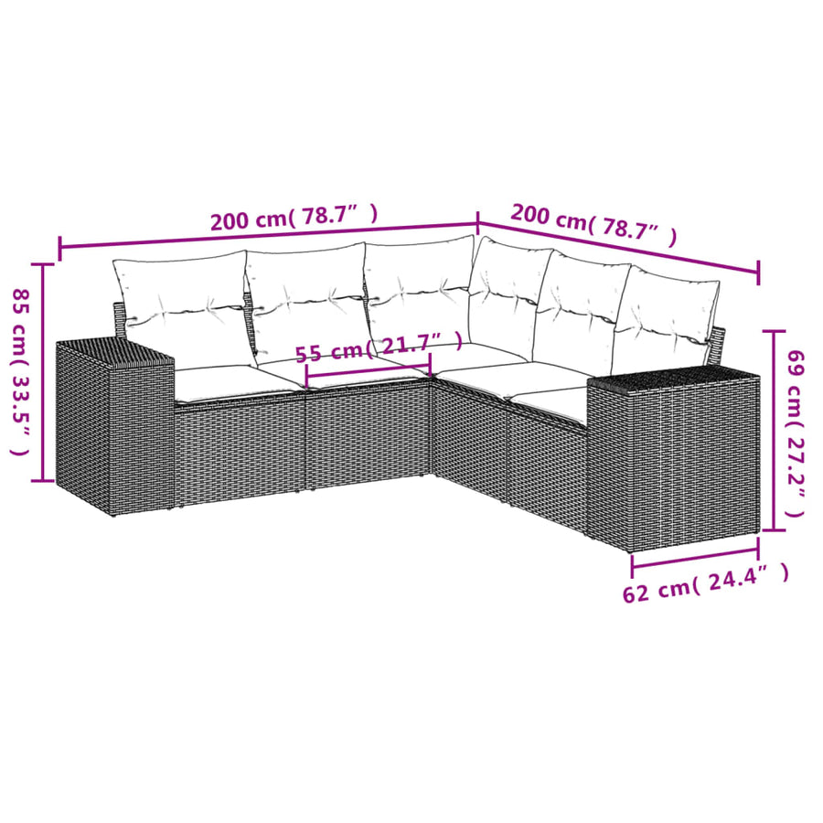 5-Delige Loungeset Met Kussens Poly Rattan Zwart