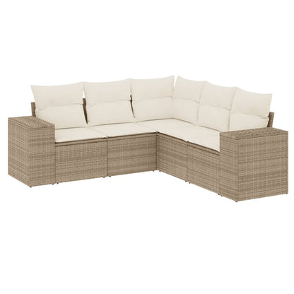 5-Delige Loungeset Met Kussens Poly Rattan Beige