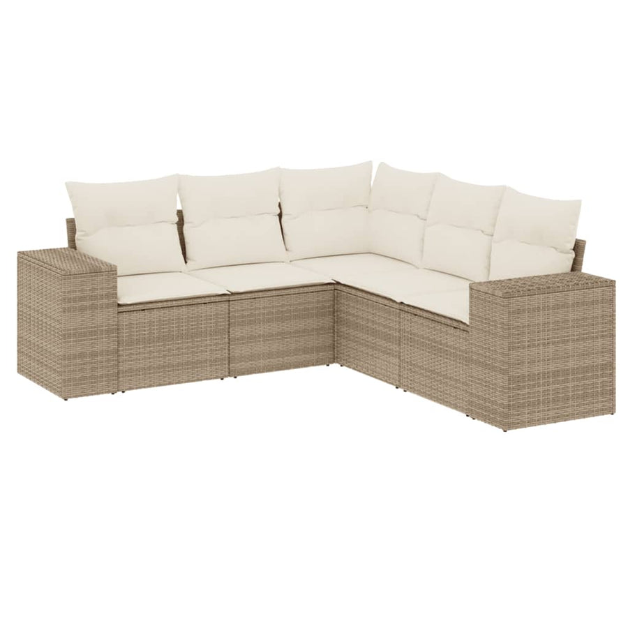 5-Delige Loungeset Met Kussens Poly Rattan Beige