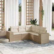 Loungeset 5-delig poly rattan beige met opbergruimte
