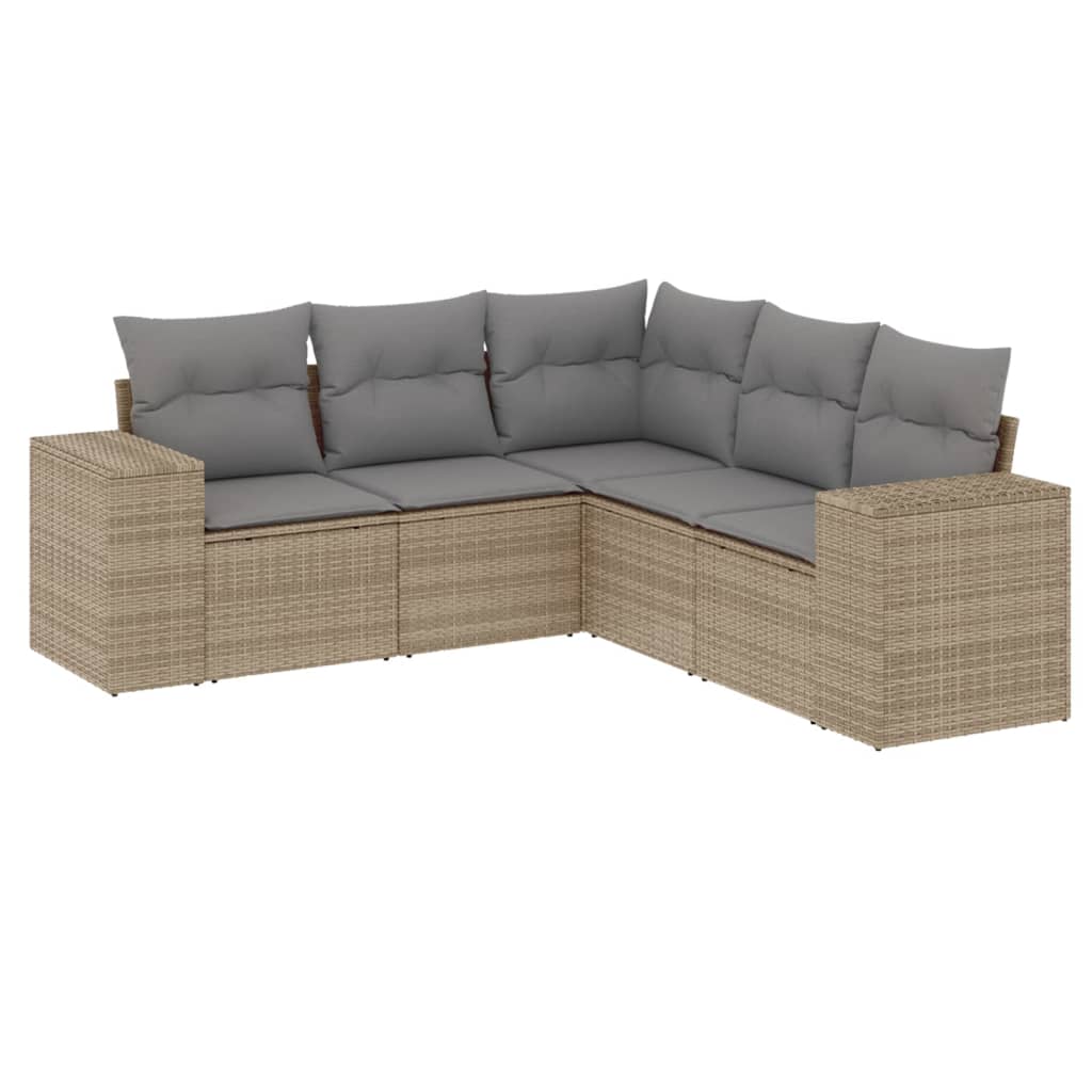 5-Delige Loungeset Met Kussens Poly Rattan Beige
