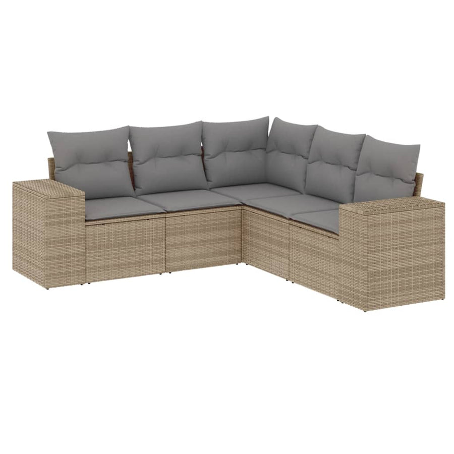 5-Delige Loungeset Met Kussens Poly Rattan Beige