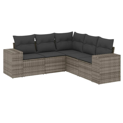 5-Delige Loungeset Met Kussens Poly Rattan Grijs