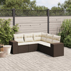 5-Piece Lounge Set with Cushions Poly Rattan Brown