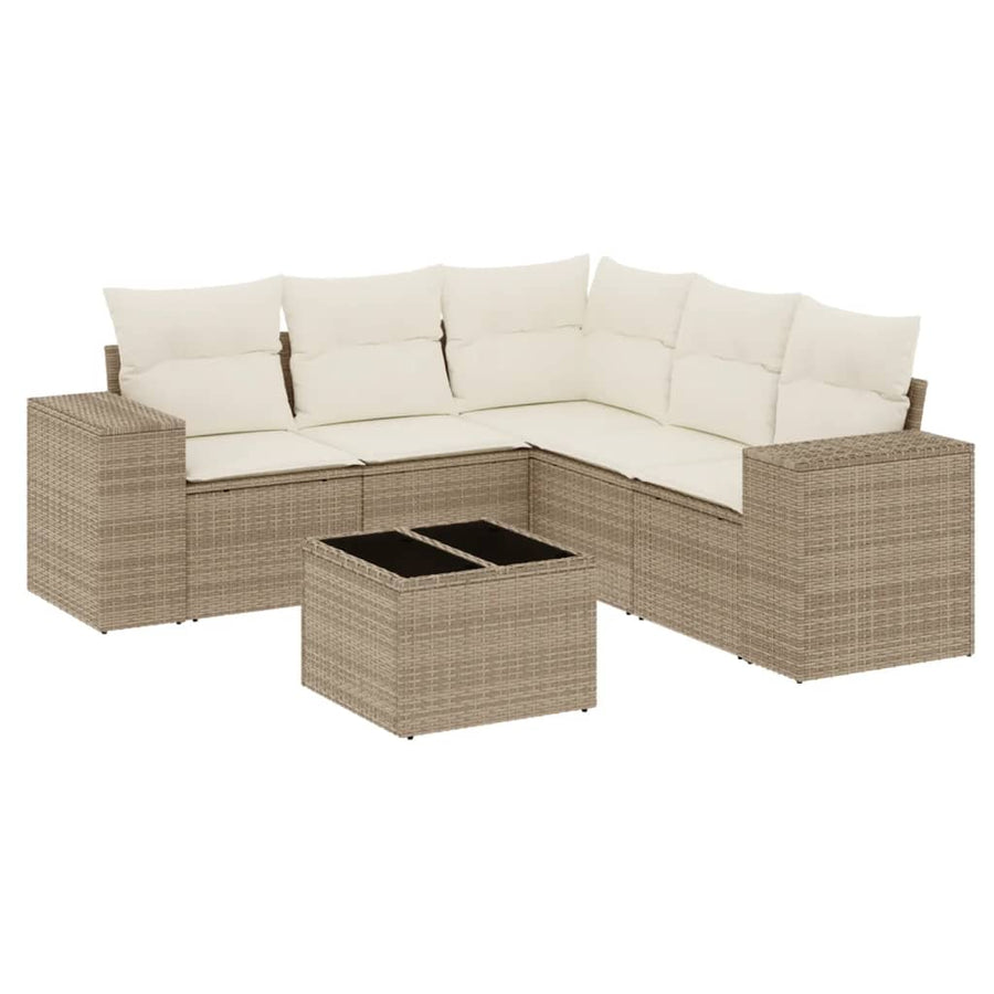 6-Delige Loungeset Met Kussens Poly Rattan Beige
