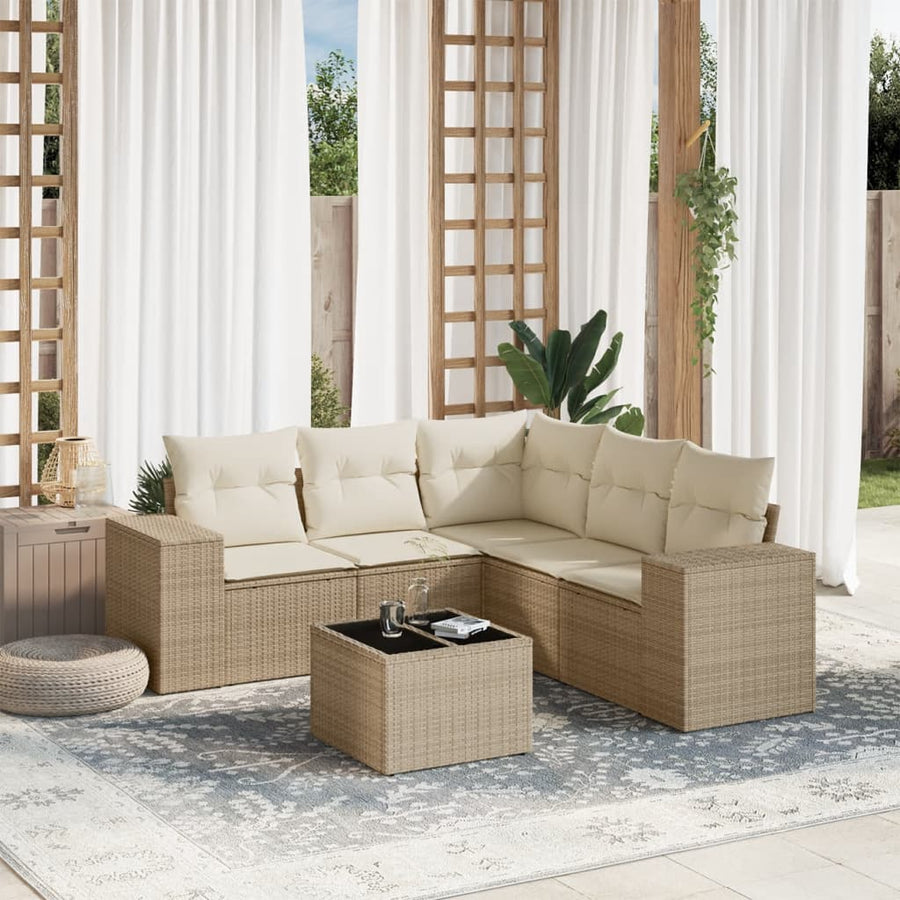 6-Delige Loungeset Met Kussens Poly Rattan Beige